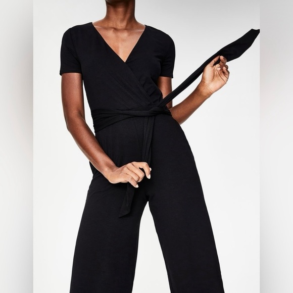 Boden Ellen Jersey Knit Wide Leg‎ Cropped Jumpsuit Black Women’s Size 4 - Picture 3 of 13